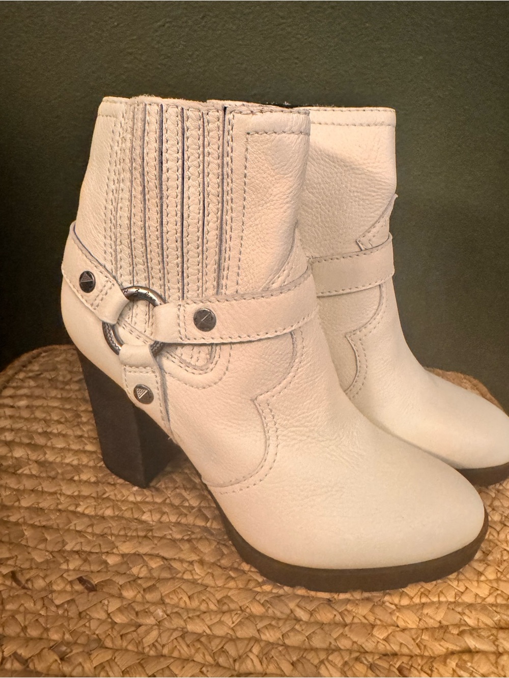 Zodiac Cream Ankle Booties with Ring Strap Detail